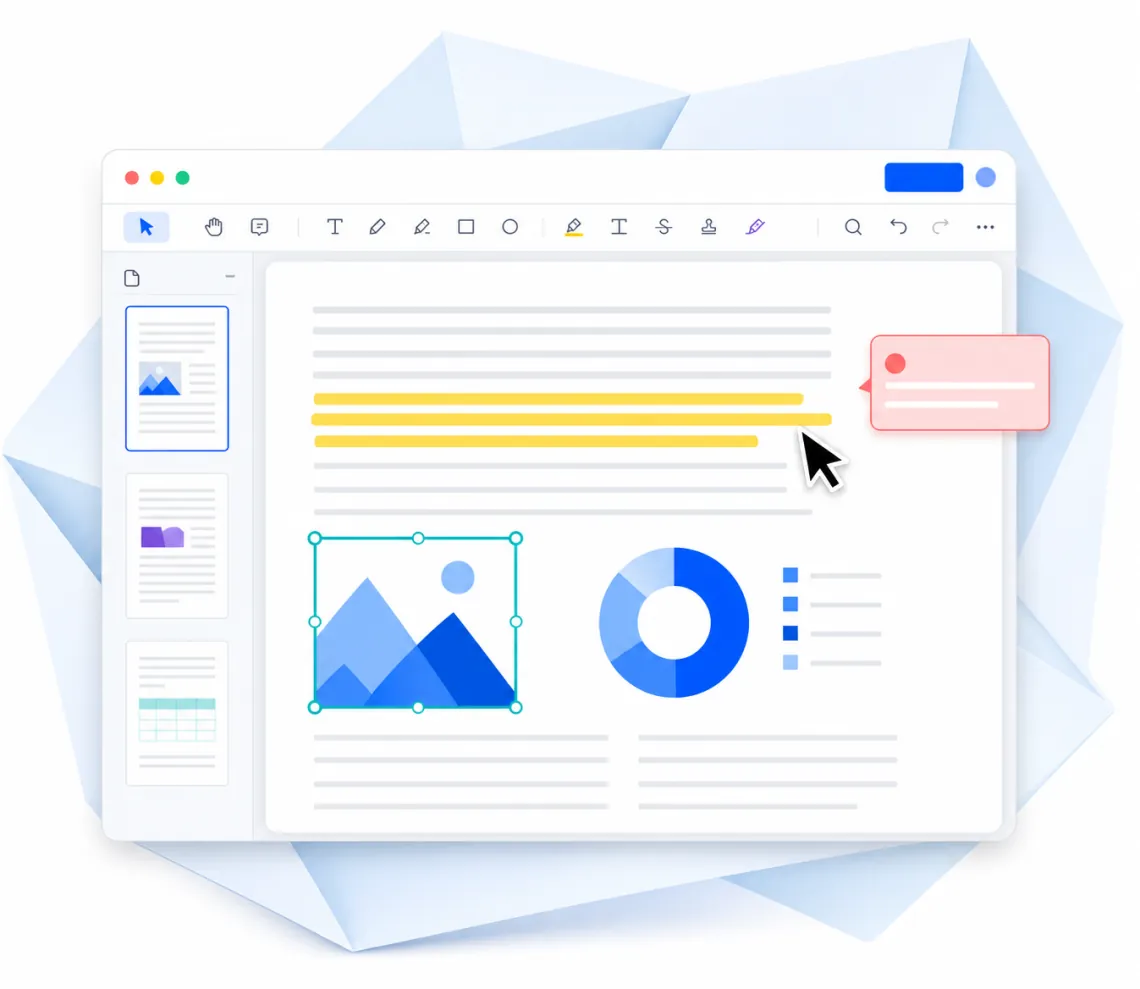 Online PDF editor with text and page annotation controls