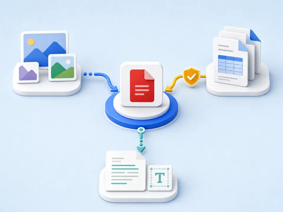 PDF conversion hub connecting images, office documents and extracted text workflows
