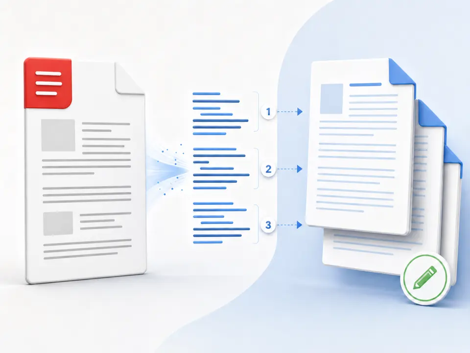 PDF pages transformed into page-grouped editable text for a Word document