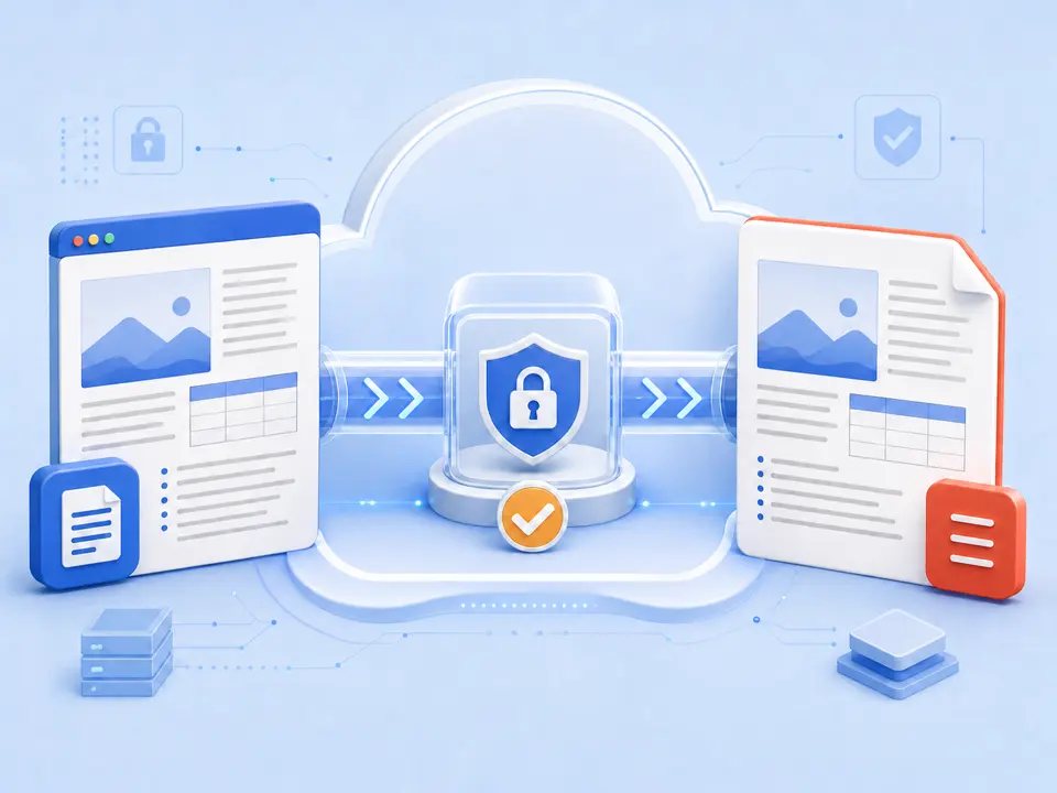 Word document moving through an approved conversion service into a PDF